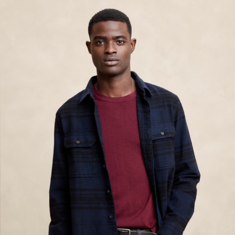 Banana Republic Men's HeavyWeight Flannel Shirt Blue/Black Large NWOT